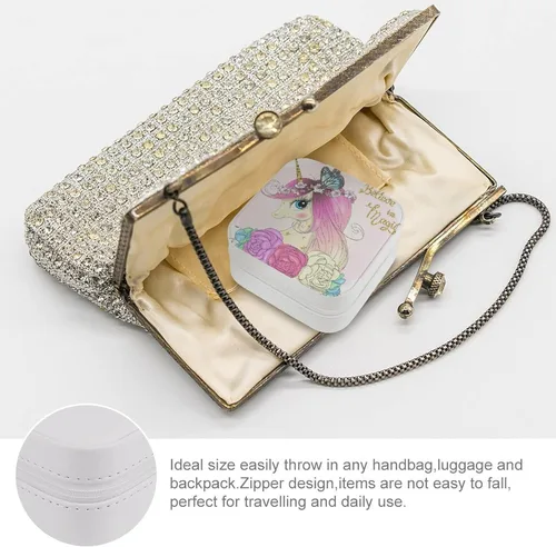 Vista 3 de Mini joyero de viaje de cuero para joyas, organizador de anillos, caja de regalo para niñas y mujeres, diseño de unicornio de flores