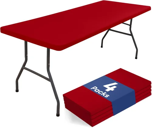 Vista 29 de homing Paquete de 4 manteles rectangulares de 4 pies, mantel ajustable de poliéster impermeable, lavable, para picnic, campamento, al aire libre