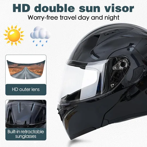 Vista 4 de Casco de motocicleta modular con Bluetooth UWILSEE, Casco integral abatible de cara completa con visera doble aprobado por DOT, con altavoces duales
