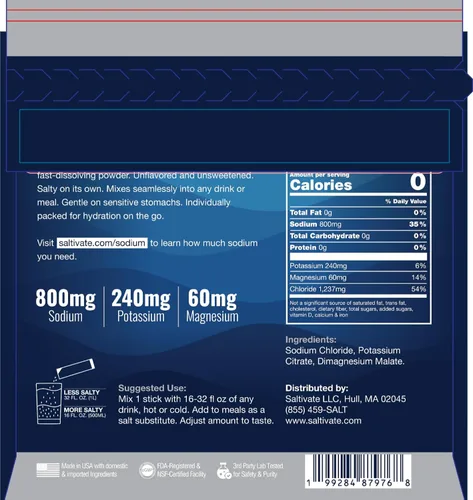 Vista 2 de Electrolitos sin sabor HSA FSA Alto contenido de sodio, potasio, magnesio Sin azúcar, estevia, ácido cítrico o maltodextrina Polvo
