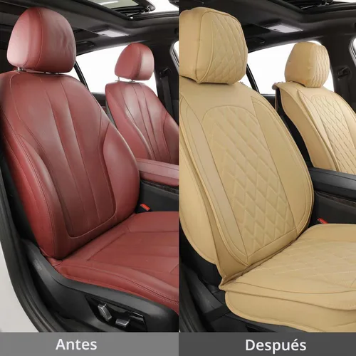 Vista 4 de MIROZO Fundas de asiento delantero, fundas de cuero para asiento de coche Beige