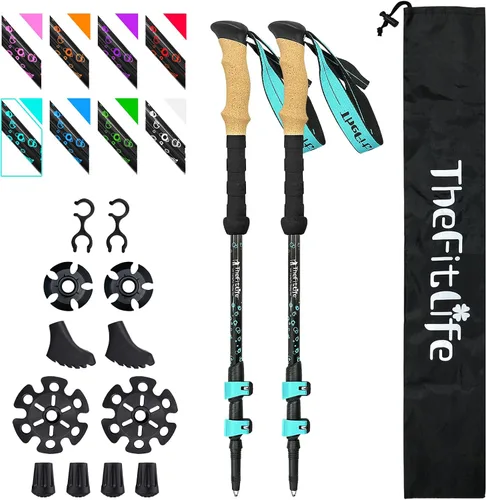 Vista 13 de Bastones de senderismo de fibra de carbono TheFitLife – Bastón de senderismo plegable y telescópico con mango de corcho natural y empuñaduras EVA