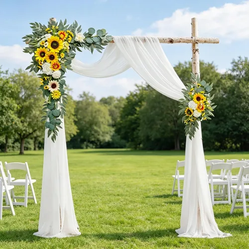 Vista 3 de Odouzy Kit de flores de arco de boda, decoración de arco de flores artificiales (juego de 3), 2 arreglos florales artificiales con 1 cortina
