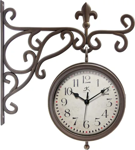 Vista 6 de Infinity Instruments Charelston - Reloj de metal para exteriores, impermeable, doble cara, estación de tren, reloj y termómetro