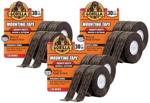 Vista 12 de Gorilla Cinta de montaje de doble cara de servicio pesado XL, 1 "x 120", negro (paquete de 1) Holds up to 30lbs, Industrial Strength Adhesive for