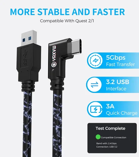 Vista 3 de YRXVW Cable de enlace de 10 pies para Oculus Quest 2Pro, cable de enlace para juegos de PC y vapor, cable de transferencia de datos de alta