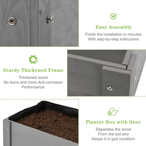 Vista 5 de Cama de jardín elevada con patas, 31 x 16 x 31 pulgadas, jardinera elevada de madera para exteriores, cedro gris, patas gruesas, con forro Marrón
