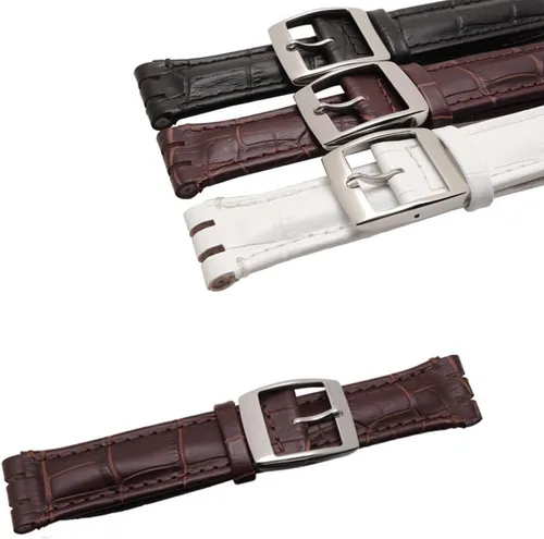 Vista 4 de Choco&Man US Swatch Correa de reloj de cuero de vaca de grano de cocodrilo con hebilla de acero inoxidable con correa de reloj de herramientas