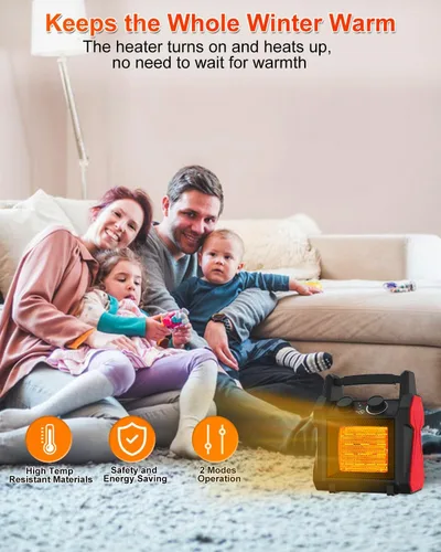 Vista 6 de AgiiMan Calentador para exteriores con protección contra sobrecalentamiento y vuelco, calentador eléctrico portátil de 1500 W con 3 modos