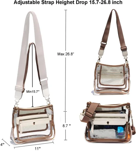 Vista 3 de Bolsas cruzadas transparentes para mujeres, bolsa transparente aprobada para estadios, para conciertos, eventos, bolsa de plástico transparente