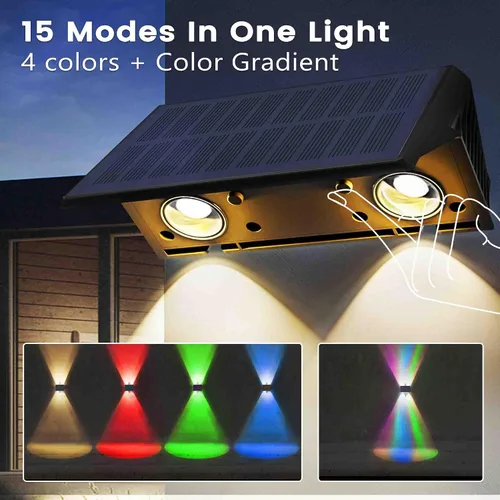 Vista 5 de Luces de valla alimentadas por energía solar, modos multicolores, luces solares para valla al aire libre IP67, luces solares de pared arriba