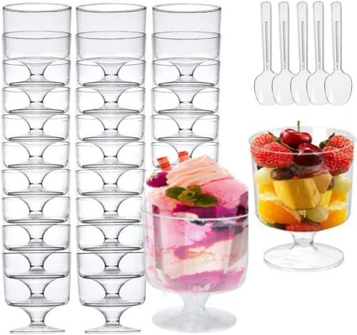 Vista 6 de Mistari Paquete de 50 vasos de postre de plástico transparente con tapas y cucharas, mini tazas de parfait y tazas de pudín para tarta de queso