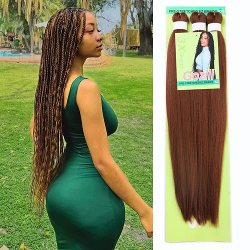 Vista 83 de Pelo corto negro trenzado preestirado de 14 pulgadas para trenzas sin nudos, pelo sintético 1B trenzado para trenzas Bob Box