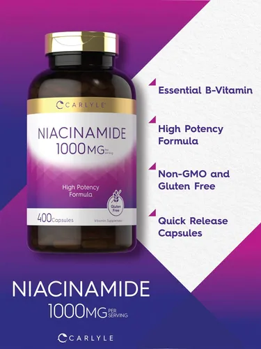 Vista 3 de Carlyle Niacinamida 1000 mg 400 Cápsulas Fórmula de alta potencia Suplemento sin OMG, sin gluten