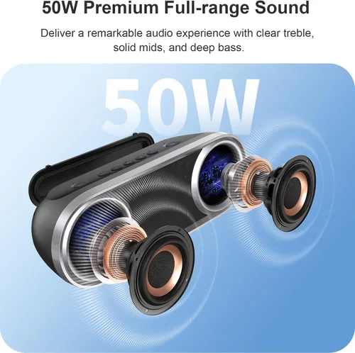 Vista 2 de DOSS SoundBox Pro+ P400 Altavoz Bluetooth, sonido estéreo fuerte de 50 W, graves profundos, tiempo de reproducción de 26 horas, luces espejo
