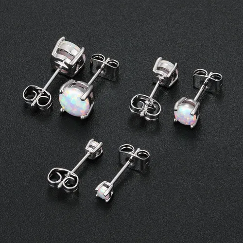 Vista 5 de Impresionantes aretes de ópalo chapados en oro rosa, aretes de ópalo chapados en oro rosa de 18 quilates, 0.236 in redondos para mujer