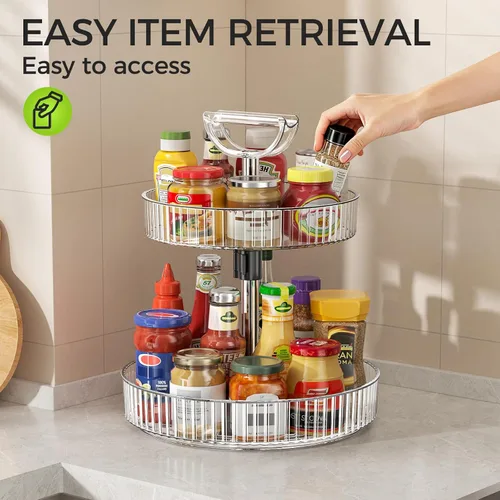 Vista 5 de Lazy Susan - Organizador giratorio de 2 niveles, organizador giratorio de plástico de 11.4 pulgadas para armario de cocina, despensa, encimera