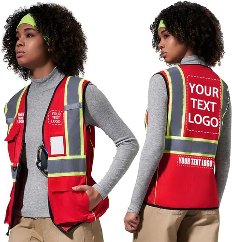 Vista 23 de AYKRM Chaleco de Seguridad de Construcción Personalizado con Logotipo Impreso de Alta Visibilidad Reflectante de 2 Tonos