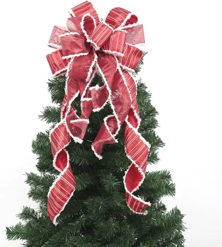 Vista 7 de Ochine Decoración para árbol de Navidad, lazo decorativo para árbol de Navidad, tiras decorativas, cinta, búfalo, arpillera, rojo y negro, lazo