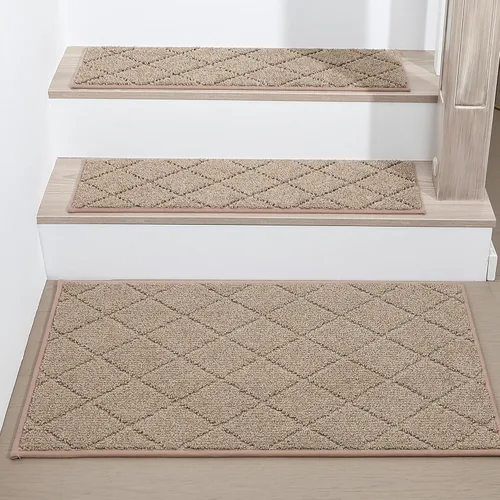 Vista 7 de COSY HOMEER - Alfombra antideslizante para escaleras, para interiores y escalones de madera, para niños y perros, 100 % poliéster, base de Beige