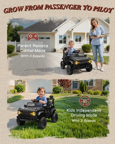 Vista 4 de First Ride On 12V Juguetes de montarse para niños, vehículos eléctricos para niños con licencia Ford Bronco Raptor, coche a batería para niños