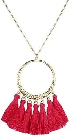 Vista 5 de KAZANA Conjunto de 5 piezas de joyería de moda larga borla collar de mujer círculo redondo dorado Boho Vintage declaración flecos collar bohemio