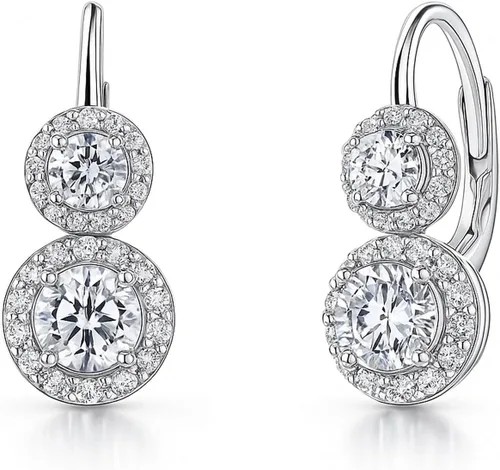 Vista 7 de BERRICLE Sterling Silver CZ Halo Leverback Drop Dangle Earrings for Women, Cubic Zirconia - Emerald, Pear, Round Cut