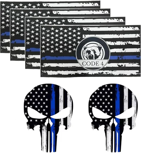 Vista 5 de 10 piezas calcomanías adhesivas de bandera de línea azul delgada para automóvil, calcomanías de parachoques de bandera estadounidense de apoyo