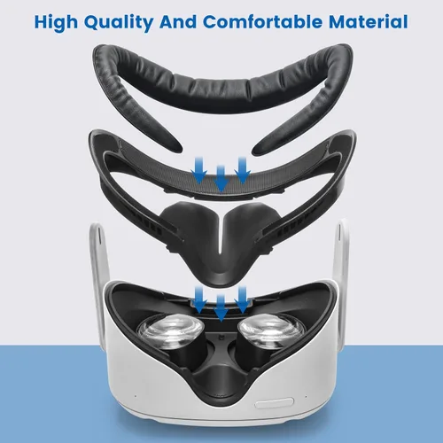 Vista 6 de VR Face Pad for Oculus Quest 2,Facial Interface Bracket Face Cover with Nose Pad, 2pcs PU Leather Foam Cushion for Meta Quest 2 Accessories