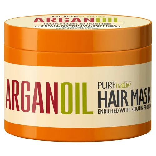Vista 2 de Pure Nature - Máscara de aceite de argán marroquí y spray protector contra el calor con queratina para cabello seco y dañado, sin sulfatos, sin