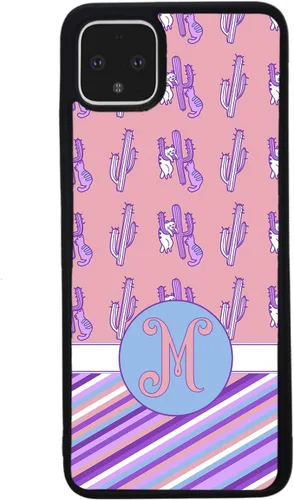 Vista 3 de Cats Cactuses Pin Stripes - Funda de goma negra con inicial personalizada compatible con Google Pixel 10, 10 Pro, 10 Pro XL, 9a, 9 Pro, Pixel 9