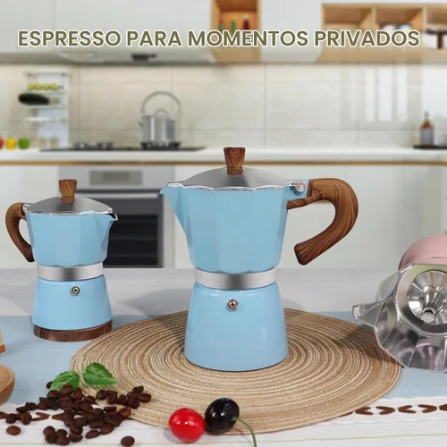 Vista 8 de Cafetera de aluminio con 3 tazas de 150ml (5.1 fl oz) Moka Pot Express, cafetera de café expreso para estufa, colorida cafetera italiana