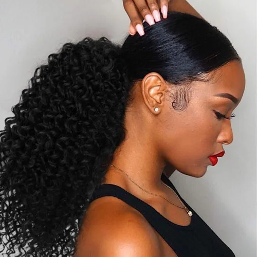 Vista 27 de Cola de Caballo de Cabello Humano Corto Rizado Crespo Envolvente con Clips Extensiones de Cola de Caballo de Pasta Mágica 120g/juego Pieza