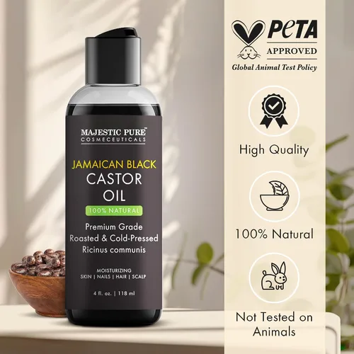 Vista 4 de Majestic Pure Aceite de ricino negro jamaicano, 100% puro y natural, grado premium, prensado en frío, sin hexano, para cabello, pestañas, cejas