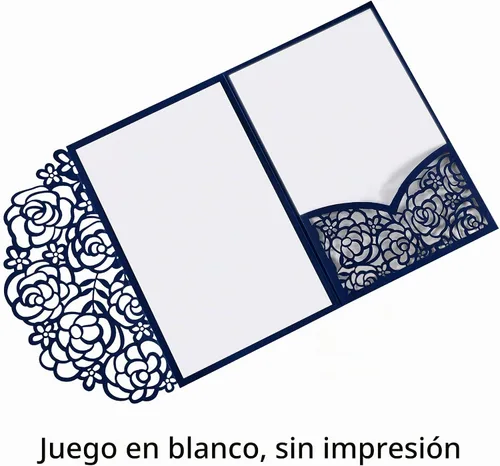 Vista 2 de Juego de 50 invitaciones de boda en blanco azul marino de 4.7 x 7 pulgadas, cortadas con láser, tarjetas de invitación de boda con sobres para boda