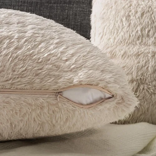 Vista 4 de PAVILIA Fundas de almohada esponjosas de color marfil crema, fundas de almohada decorativas para cama, sofá, funda de cojín de piel sintética suave