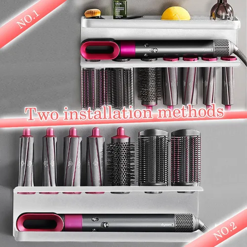 Vista 3 de Soporte de almacenamiento montado en la pared compatible con Dyson Airwrap Soporte de almacenamiento para estante de baño, organizador de estantes