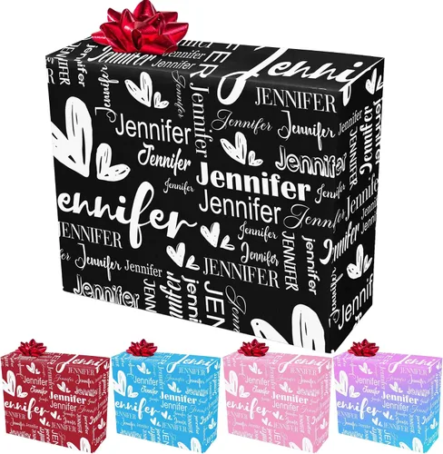 Vista 20 de Papel de regalo personalizado con fotografía, “Merry Christmas” con sombrero de Navidad, papel de regalo personalizado “Happy Birthdays” con nombre