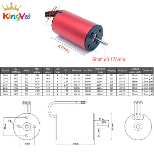 Vista 2 de KingVal Reemplazo 2845 3400KV Eje de motor sin escobillas impermeable 0.125 in compatible con 1/14 RC Car