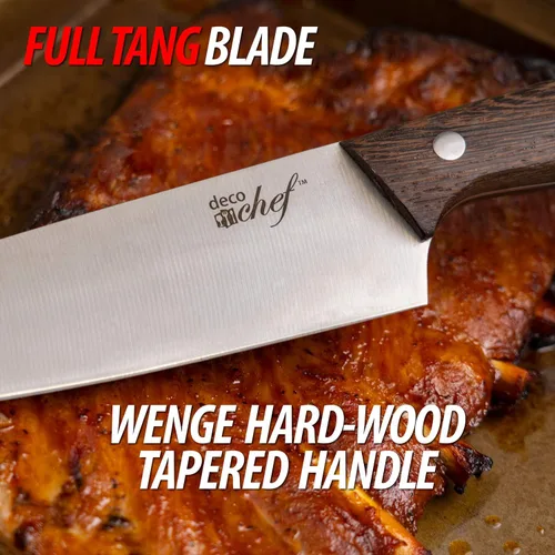 Vista 2 de Deco Chef Juego de cuchillos de cocina de 16 piezas de acero inoxidable con asas de madera, cuchillo de chef de 8 pulgadas, cuchilla de 6.5