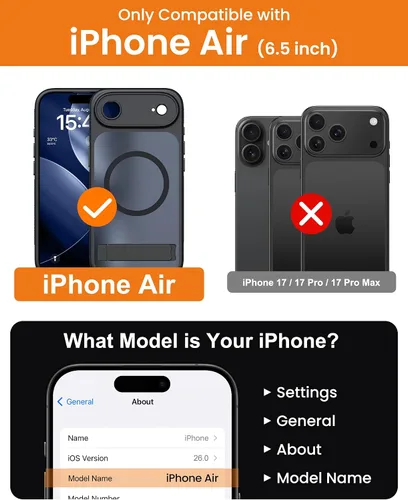 Vista 2 de BXYJY Funda magnética para iPhone Air con soporte, compatible con MagSafe, botón de control de cámara, protección completa de la lente, caída