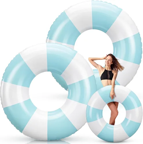Vista 19 de Foilswirl Flotadores inflables jumbo de 47.24 pulgadas para piscina, anillos de piscina a rayas azules y blancas, tubo inflable para mujeres