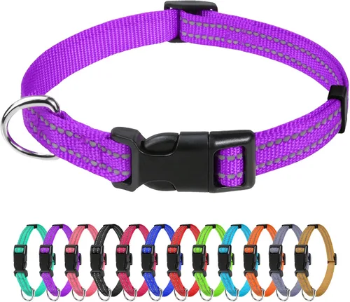 Vista 55 de TagME Collares de nailon reflectantes para perros, collar ajustable clásico para mascotas con hebilla de liberación rápida para cachorros, rosa Rosa