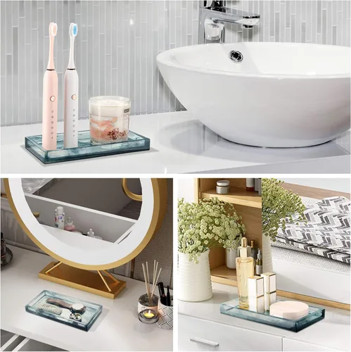 Vista 5 de Emibele Bandeja de tocador de baño, bandeja rectangular de resina de mármol Tinta azul
