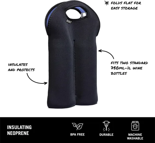 Vista 2 de BUILT 2B-BLK - Bolsa de neopreno resistente a manchas para 2 botellas de vino/agua, color negro