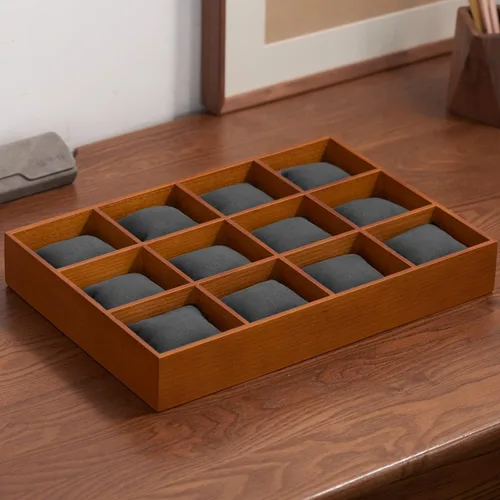 Vista 7 de Woodten Bandeja de almacenamiento de reloj de madera maciza para cajón, reloj, almohada, bandeja de exhibición (gris)