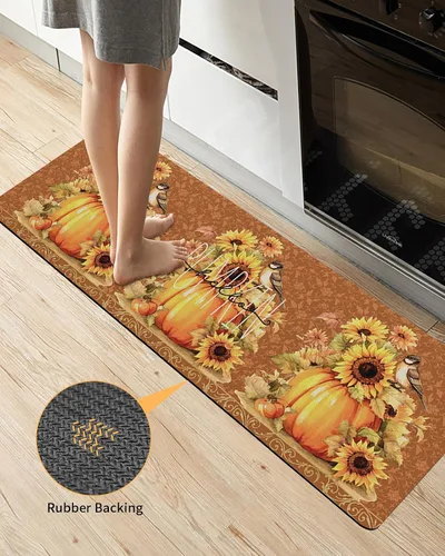 Vista 3 de Tapete de baño retro con diseño de calabaza para bañera, antideslizante, secado rápido y absorbente, tierra de diatomeas, fregadero de cocina