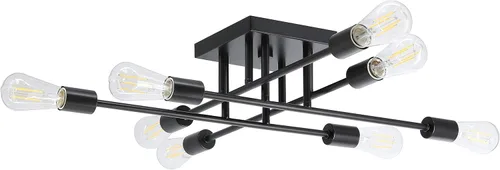 Vista 2 de XiNBEi Lighting Lámpara de techo semiempotrada, lámpara de techo Sputnik de 8 luces negras vintage con bombillas LED XB-SF1242-8-MBK-LED