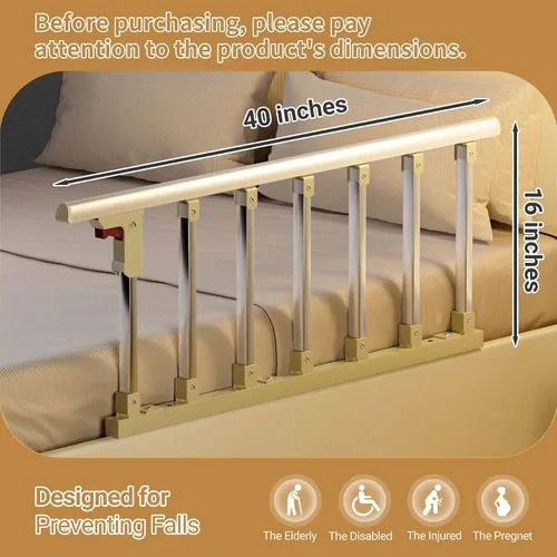 Vista 2 de Rieles de cama para adultos mayores, barandillas plegables de 40 x 16 pulgadas para personas mayores, aptas para cama matrimonial, individual, king