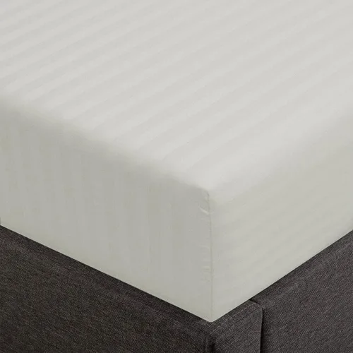 Vista 20 de Feather & Stitch - Sábana bajera ajustable de 100 % algodón, tejido satén de damasco, transpirable a rayas, sábana elástica para colchón de 18